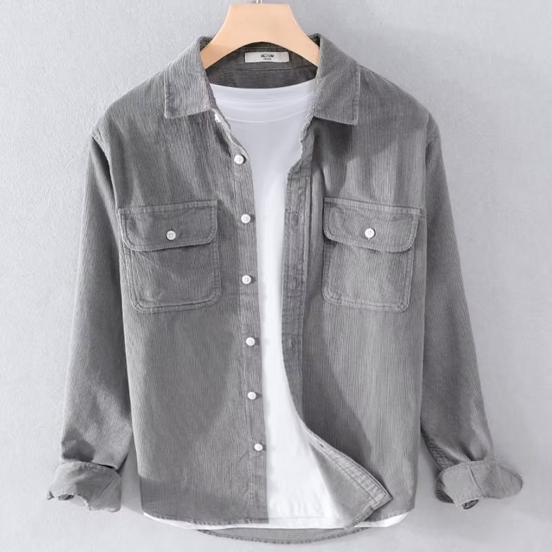 Corduroy Button Up Shirt Men - Men's Corduroy Shirt Solid Color Long