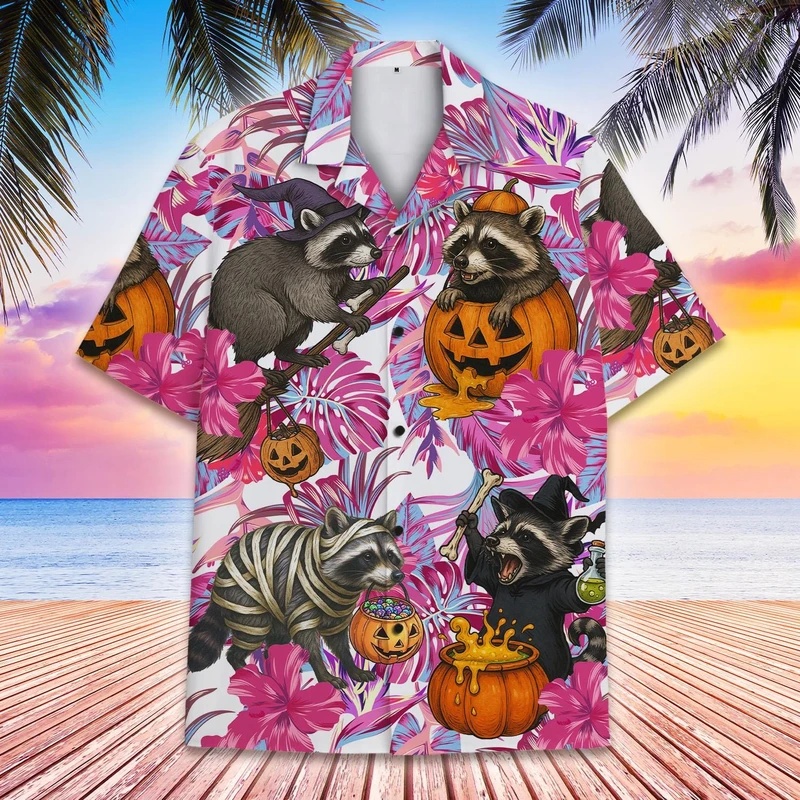 Men's Summer Hawaiian Raccoon  - Vintage Hawaiian Floral Shirt 评论和价格