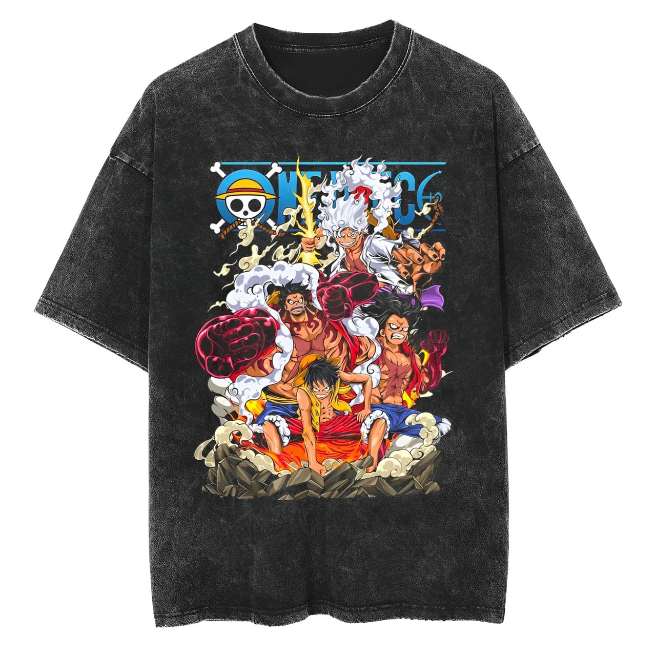 One Piece Luffy Gear 2 3 4 5 T - Acid Wash Vintage Graphic T Shirt 评论和价格