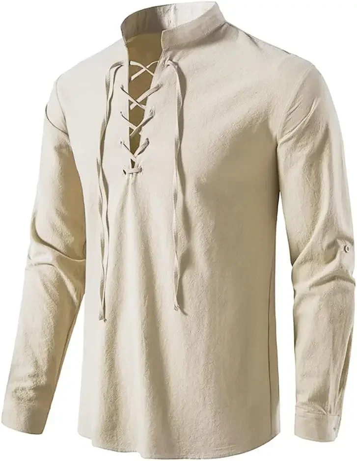 2-piece Set Men's Medieval Pir - Medieval Gothic Lace Up Pirate Shirt 评论和价格
