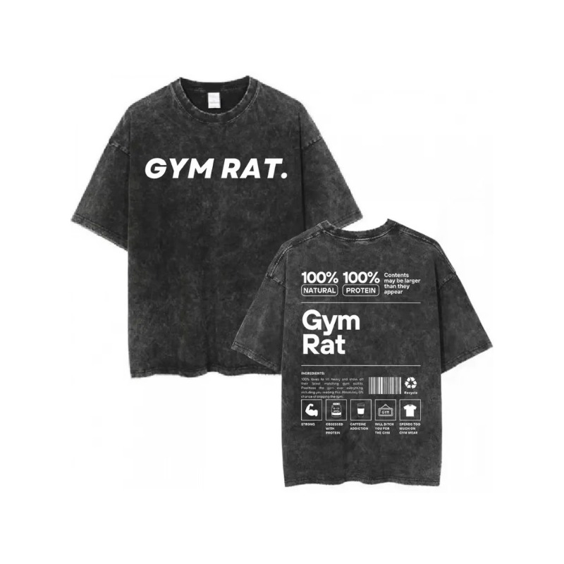 Vintage Gym Rat T-Shirt Loose  - Acid Wash Vintage Graphic T Shirt 评论和价格