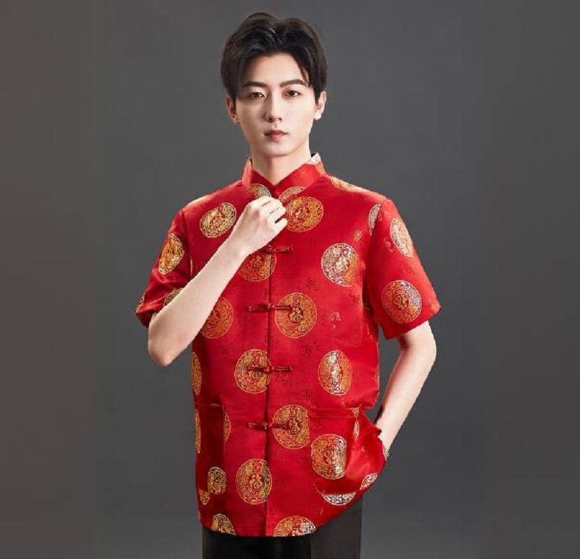 New Chinese Style Embroidery S - Mens Satin Silk Dress Shirt 评论和价格